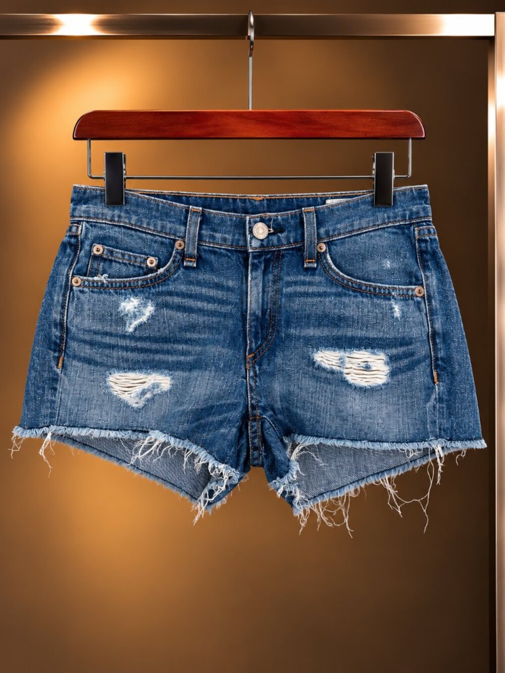 rag & bone/JEAN The Cut Off Denim Shorts Moss W/Holes Distressed Size 24